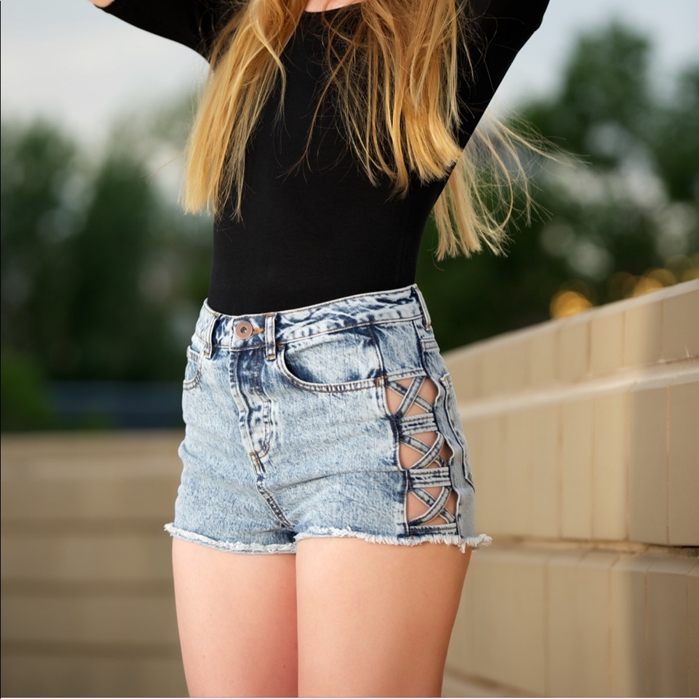 ASOS Denim Shorts w/ Side Lattice Detailing 4